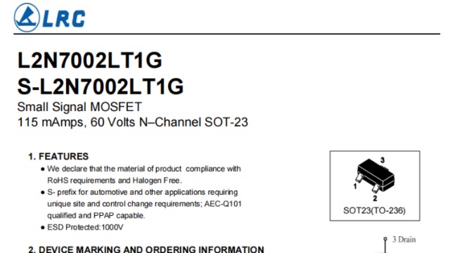 L2N7002LT1G SOT-23场效应管 LRC品牌规格书参数图解